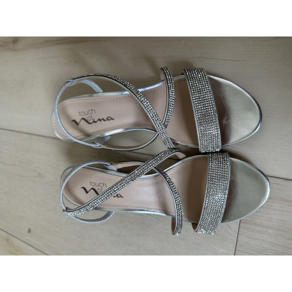 Nina Strappy Wedge Sandal Silver Rhinestone Buckle Ankle Strap US 8M EU 38 - Picture 5 of 7